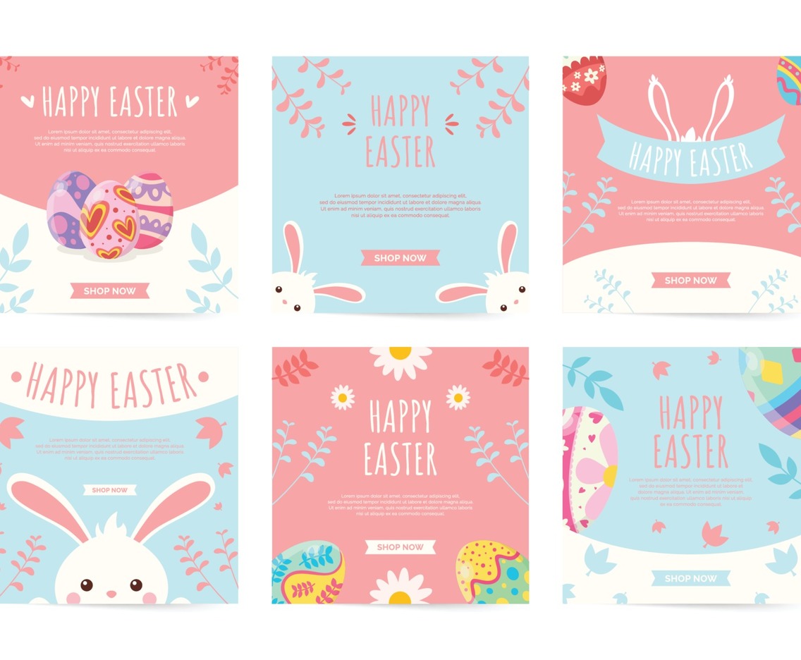 Set of A Sute Templates Social Media Post for Easter Decorated
