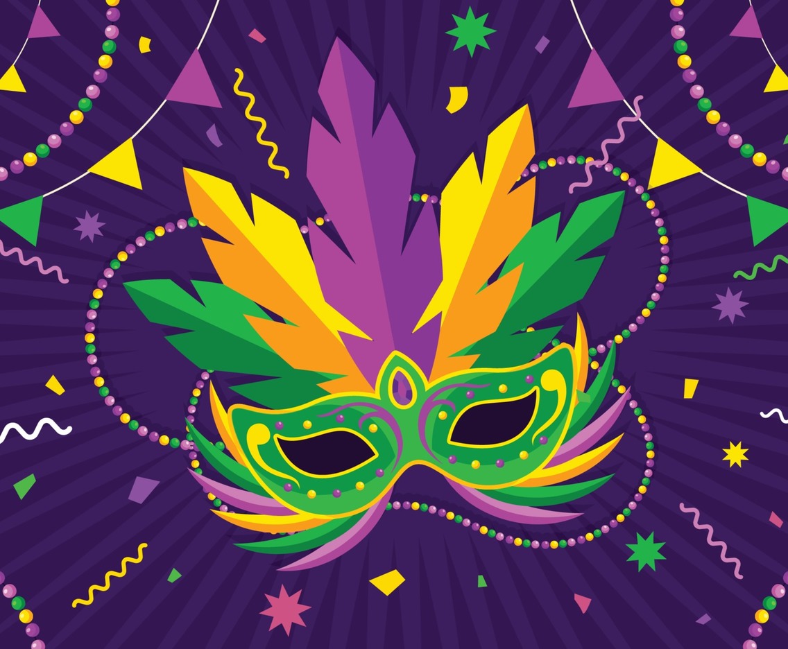 Mardi Gras Glamour Mask with Flat Style