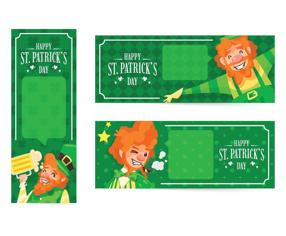Template Banner Set of Patrick's Day Theme with Cartoon Leprechaun Characters.
