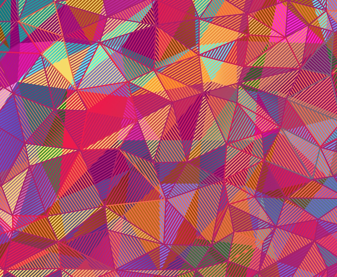 Abstract polygon color background, with brightly colored triangles, and overlapping line- art.