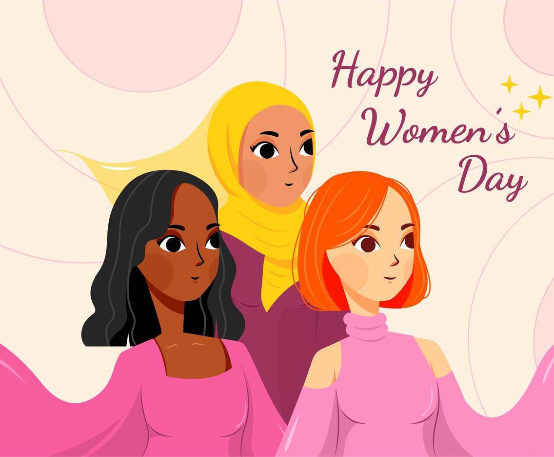 Happy Women's Day With Diverse Skin Tone Vector Art & Graphics |  