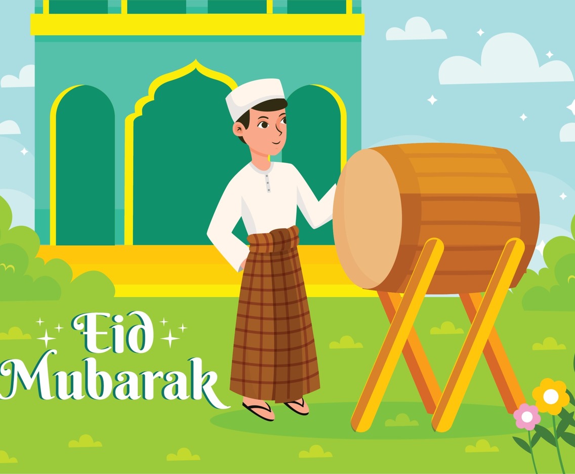 Man celebrating Eid with a Bedug