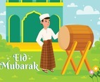 Man celebrating Eid with a Bedug