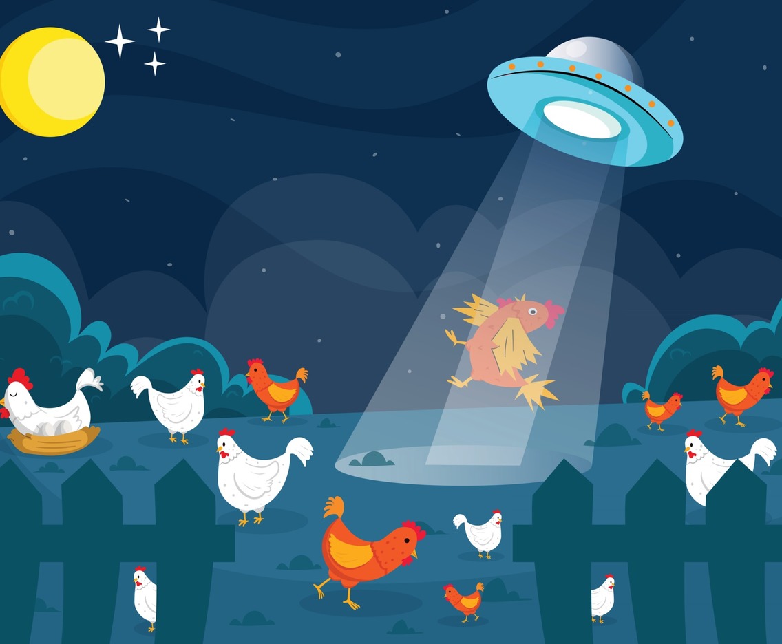 UFO Abducts Chickens on a Farm