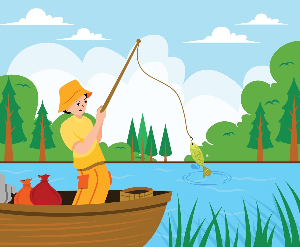 Fishing In The River Vector Art & Graphics