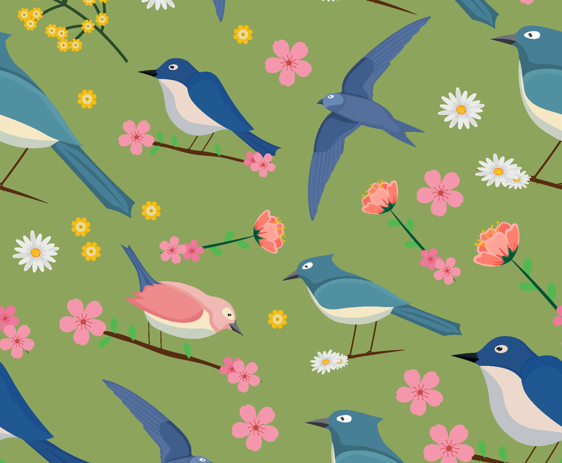 Seamless Pattern Spring Birds Background