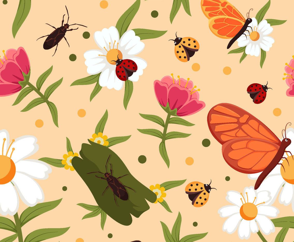 Seamless Pattern Bugs or Insects Background