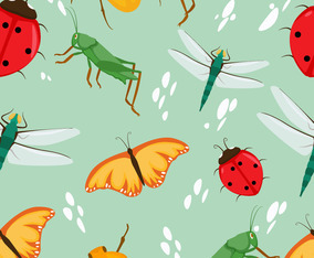 Seamless Pattern Bugs or Insects Background