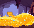 Treasure with Gold Coins and Jewels in a Cave