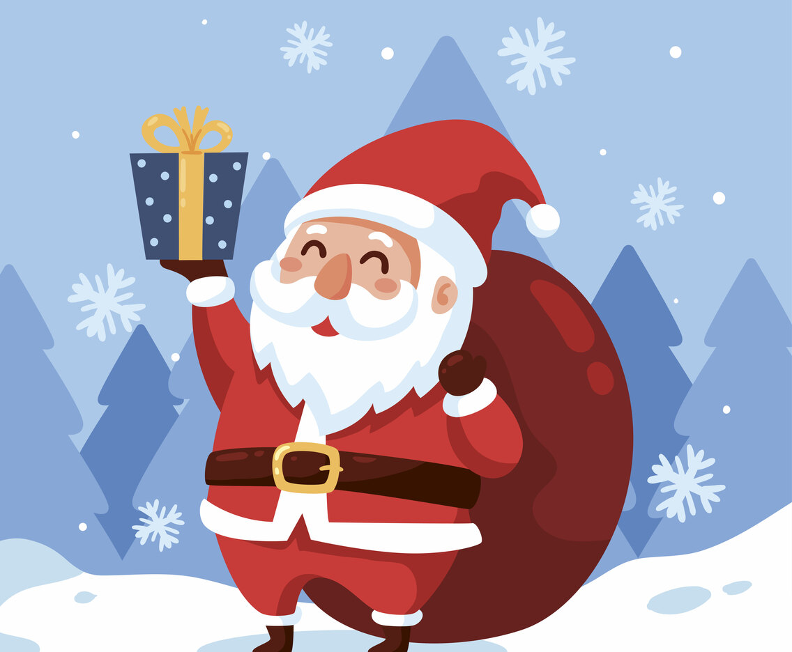 Cheerful Santa With a Gift