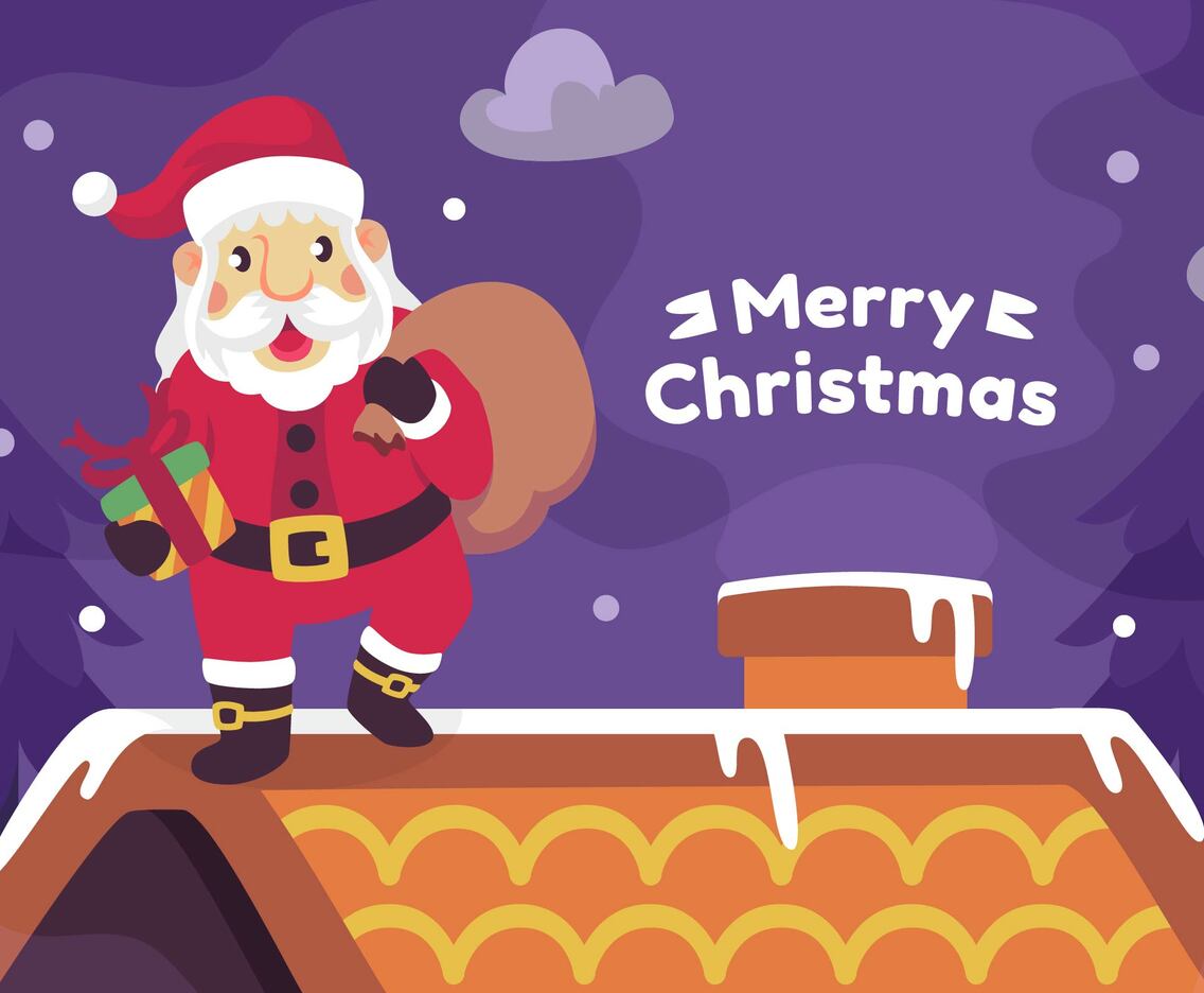 Santa Coming With Gifts On The Roof