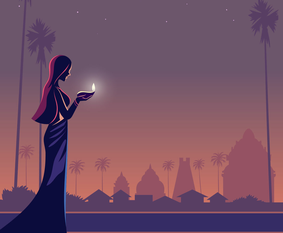 A Woman Celebrating Diwali Indian Festival