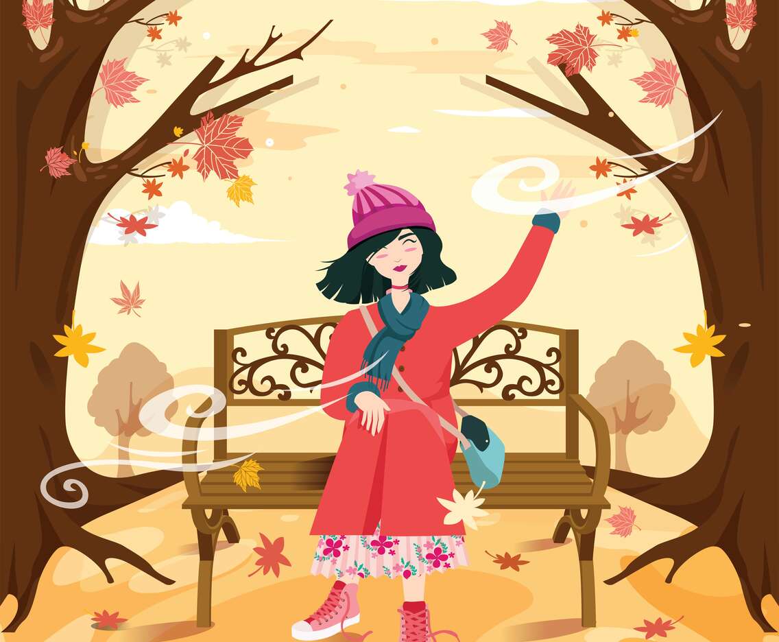 A Woman Enjoying Autumn Breeze