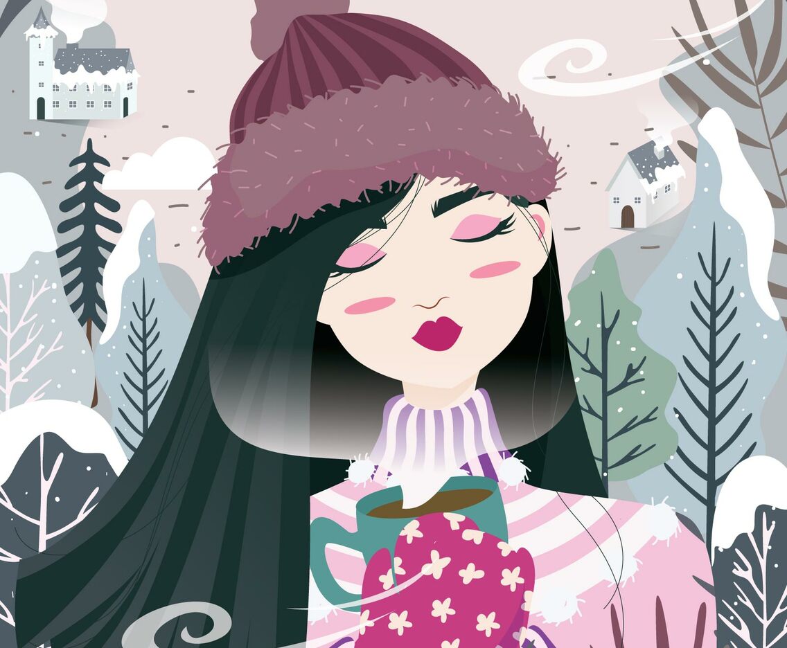 A Woman Drinking Coffee in Winter