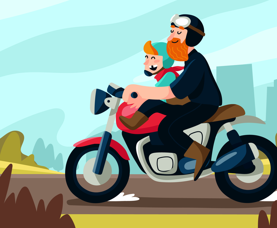Dad And Son Riding a Bike Together