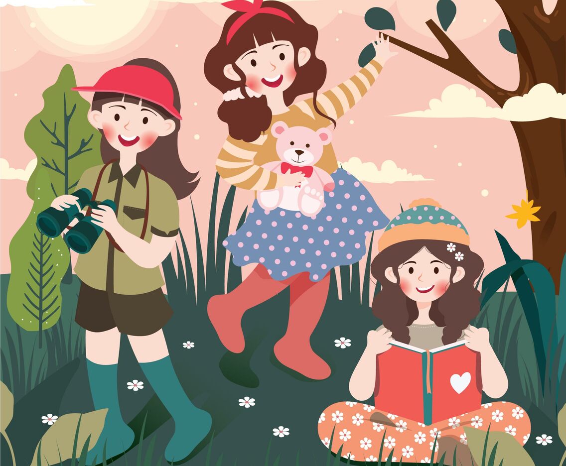 Girls Celebrating Children Day Exploring Outdoor