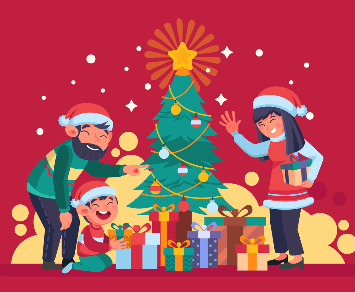 Happy Family with Christmas Present