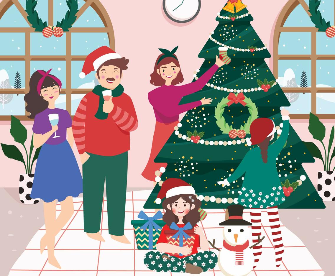 Family Gather and Celebrate Christmas At Home