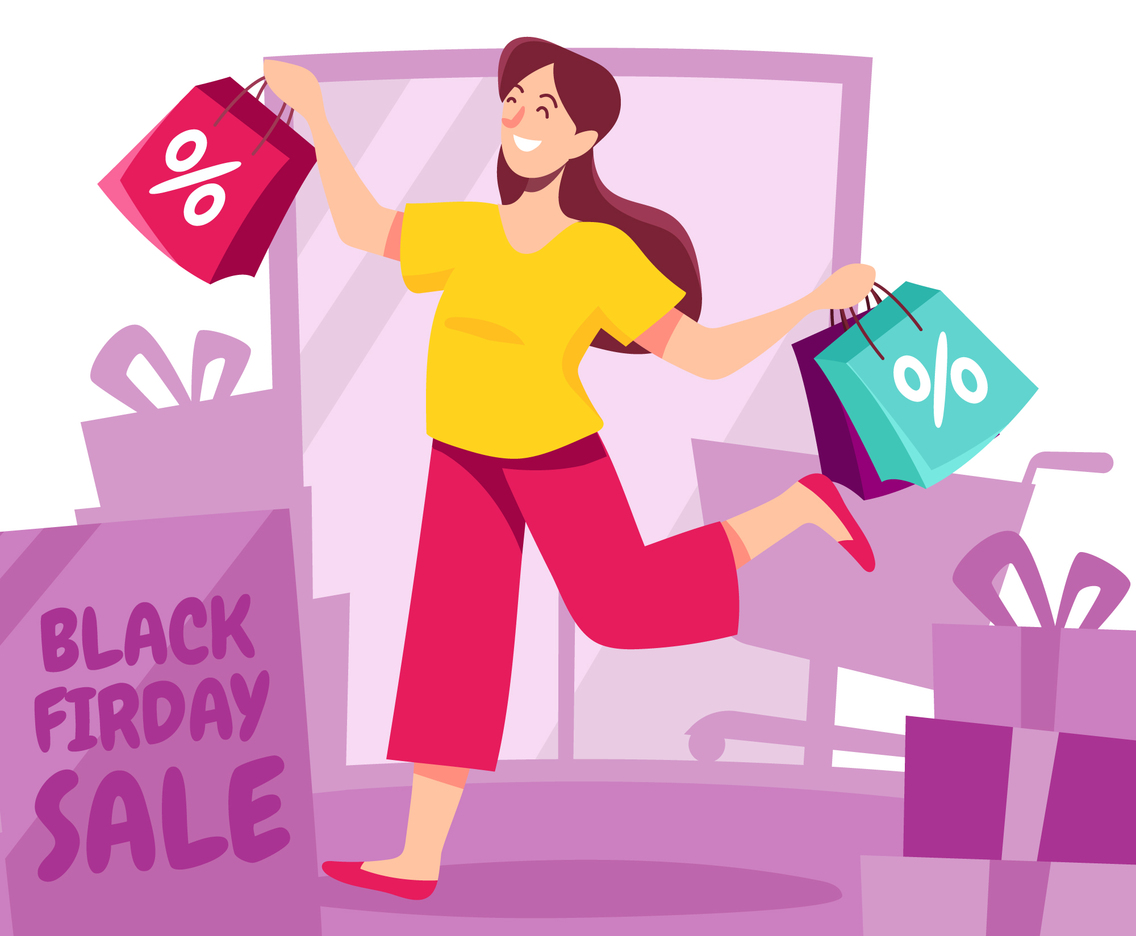 Happy Woman Shopping on Black Friday Sale