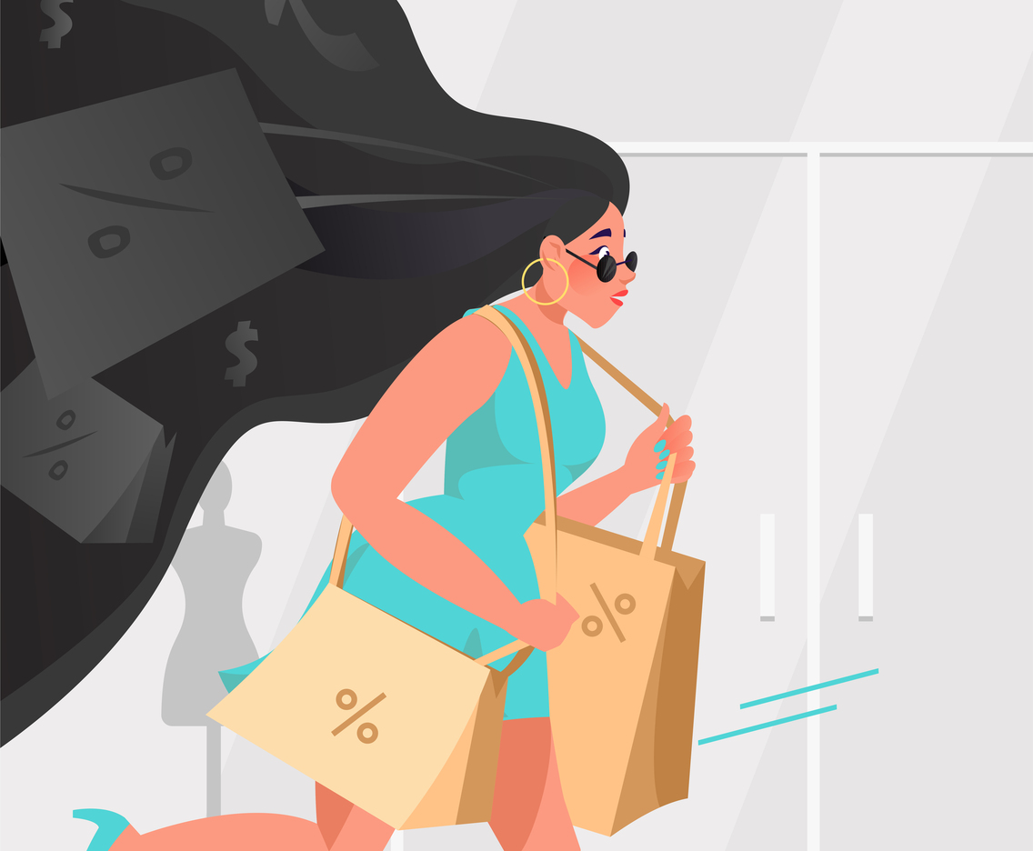 Woman Shopping on Black Friday Illustration