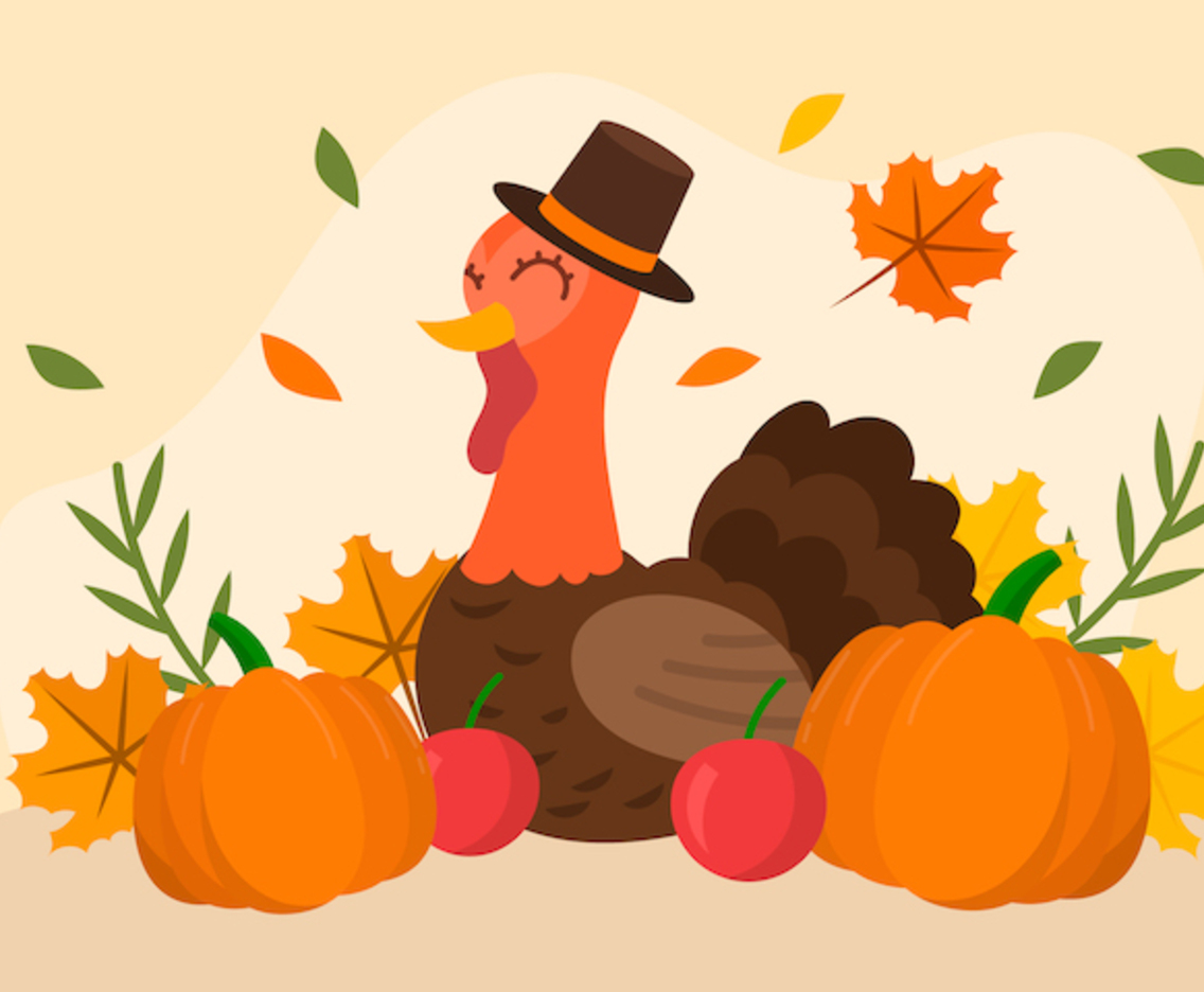 A Turkey in Hat Celebrate Thanksgiving