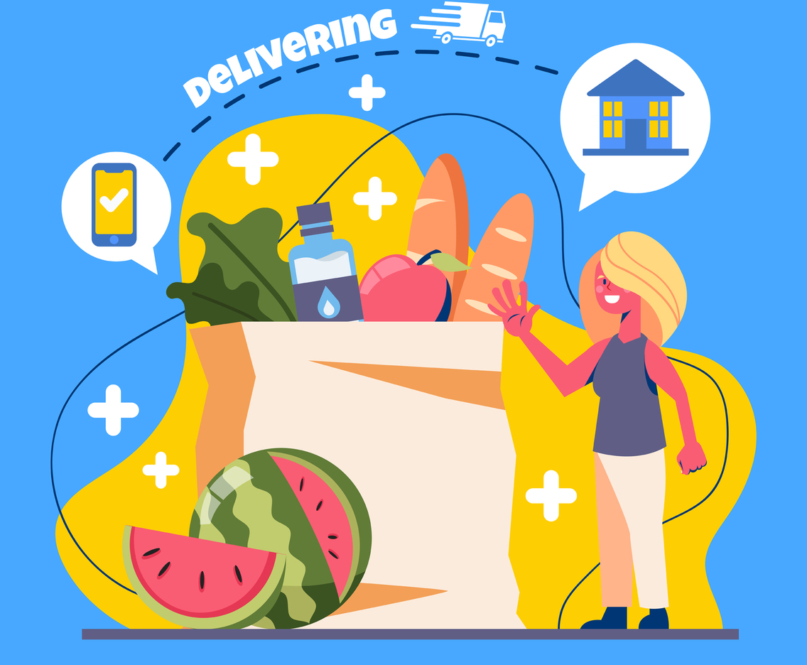 Mother and Big Grocery Bags for COntactless Delivery