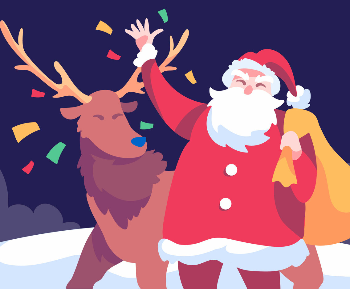 Santa Bring Presents with His Reindeer