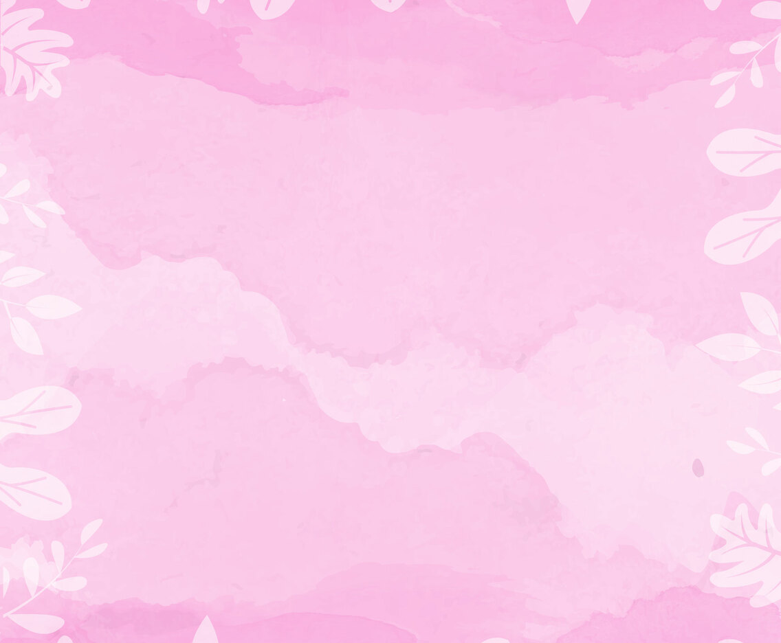 Pink Foral Watercolor Background with Leaves and Foliages