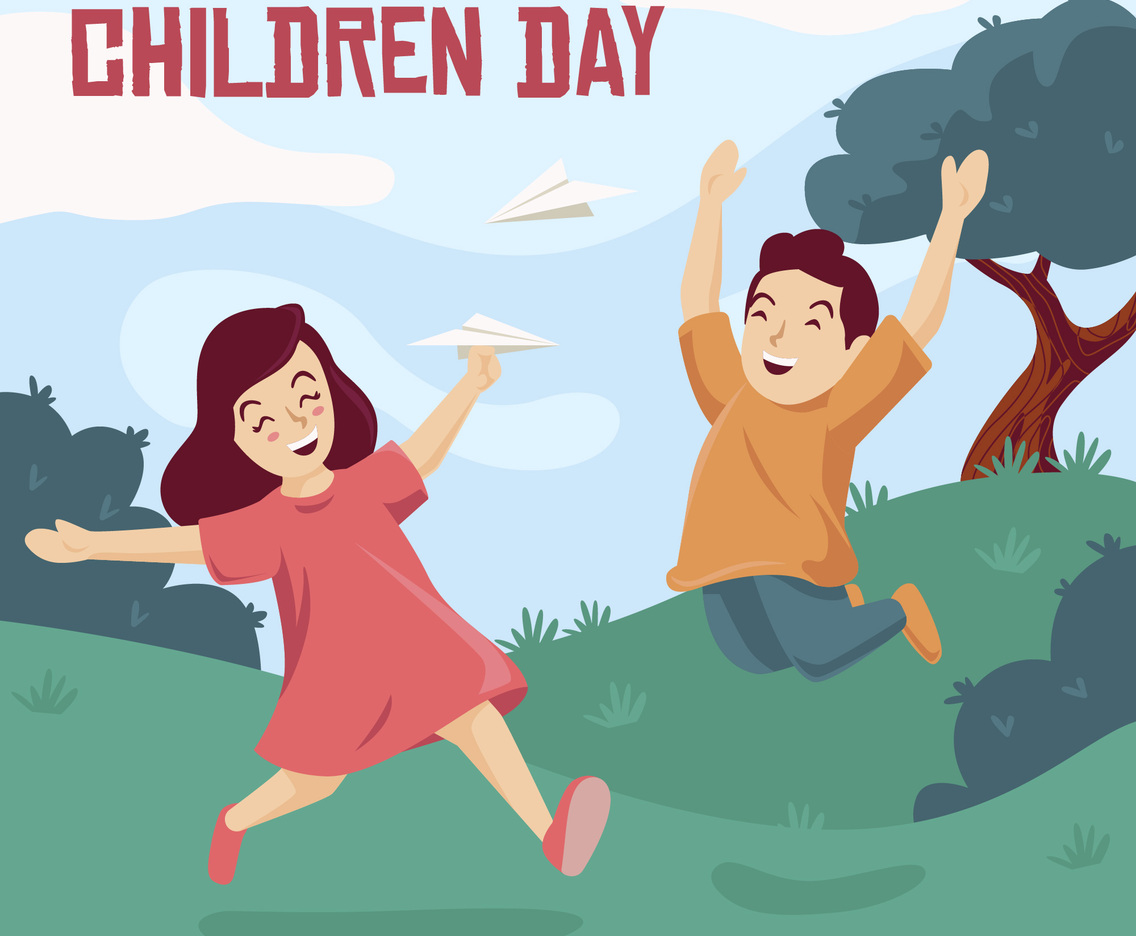 Happy Kid's Playing Paper Plane