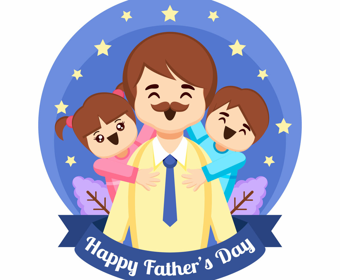 Joyful Children Hug Their Father