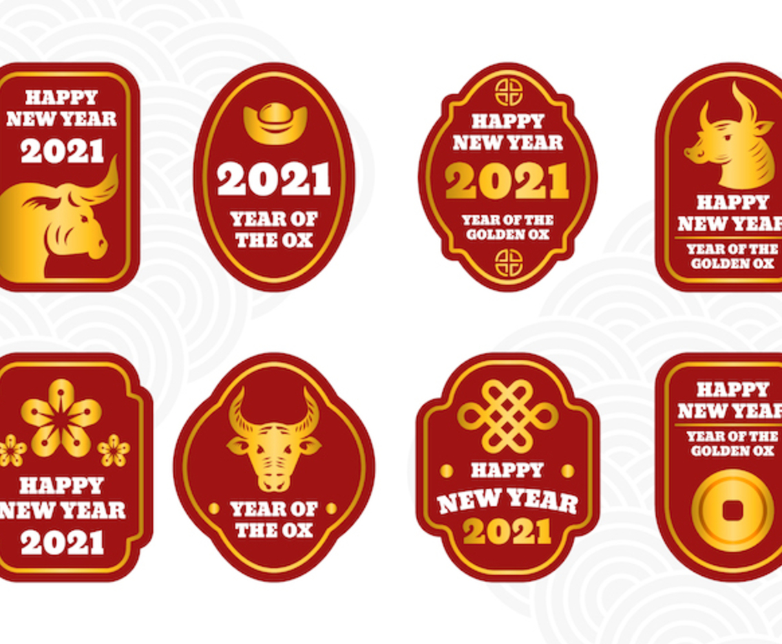 Simple Chinese New Year Golden Ox Label Collection