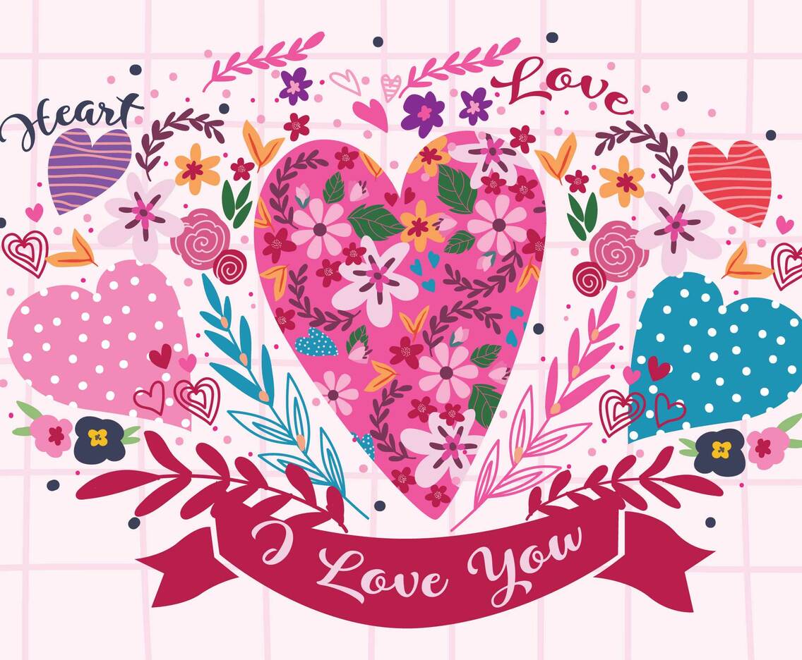 Heart Illustration with Colorful Flowers