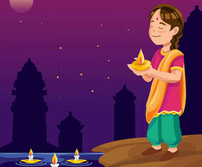 A Girl Celebrate Diwali Night