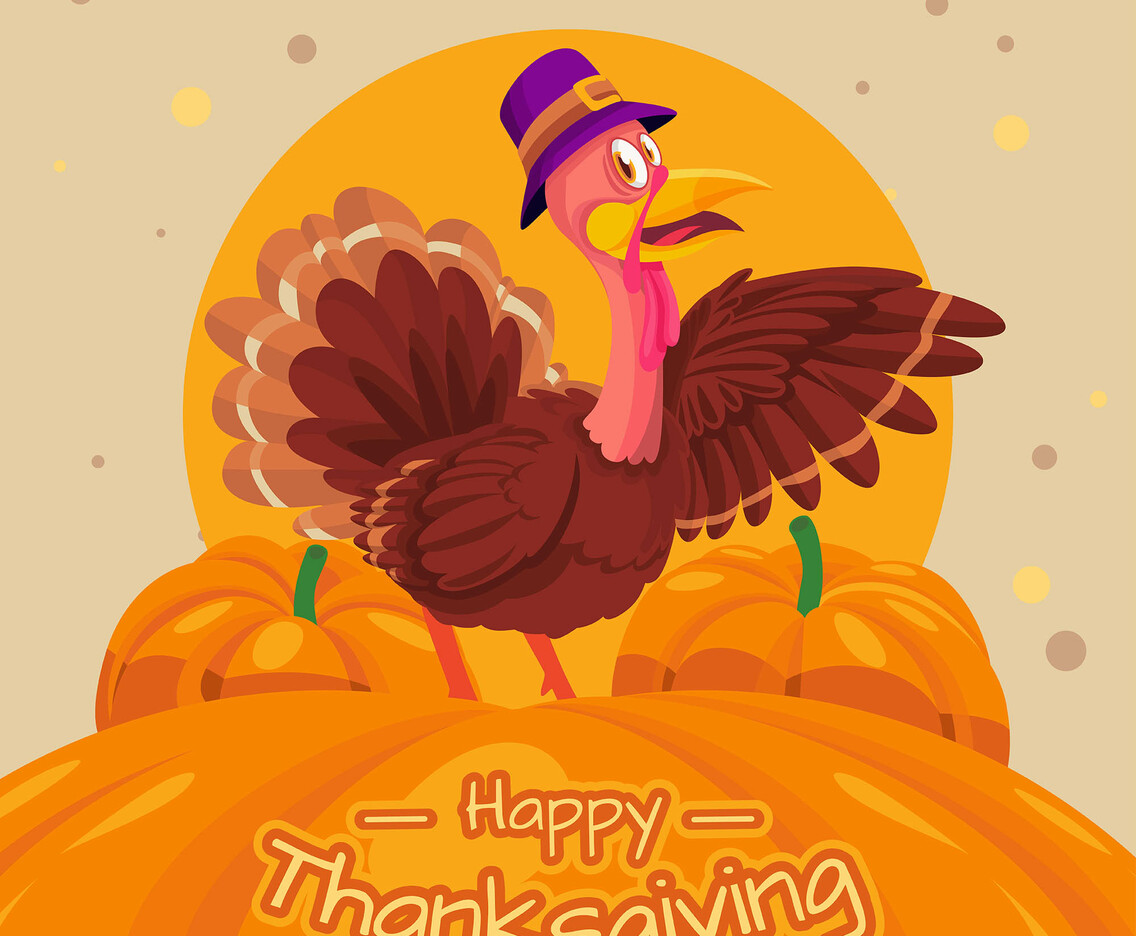 Thanksgiving Illustration of Turkey and Pumpkin
