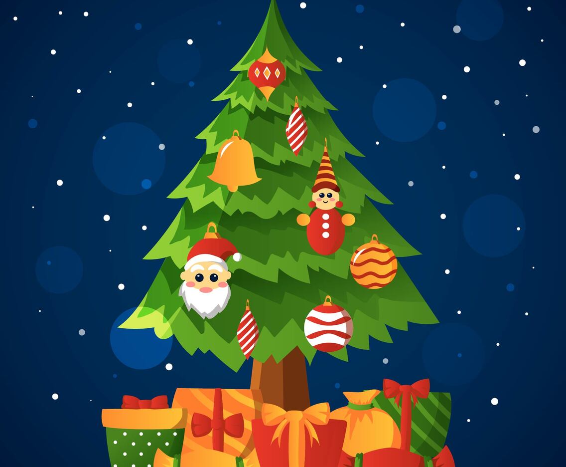 Christmas Tree Decoration on Snowy Night