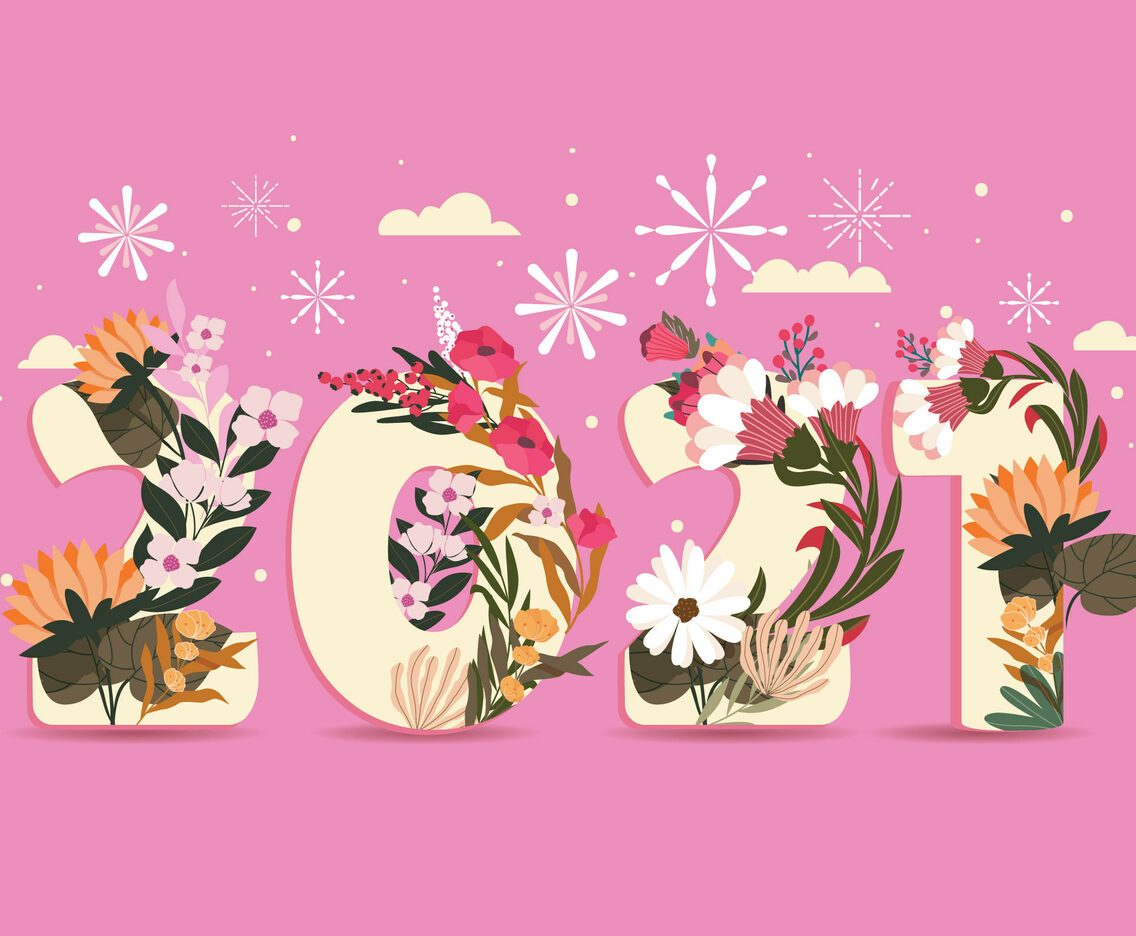 New Year 2021 with Flower and Fireworks Ornament