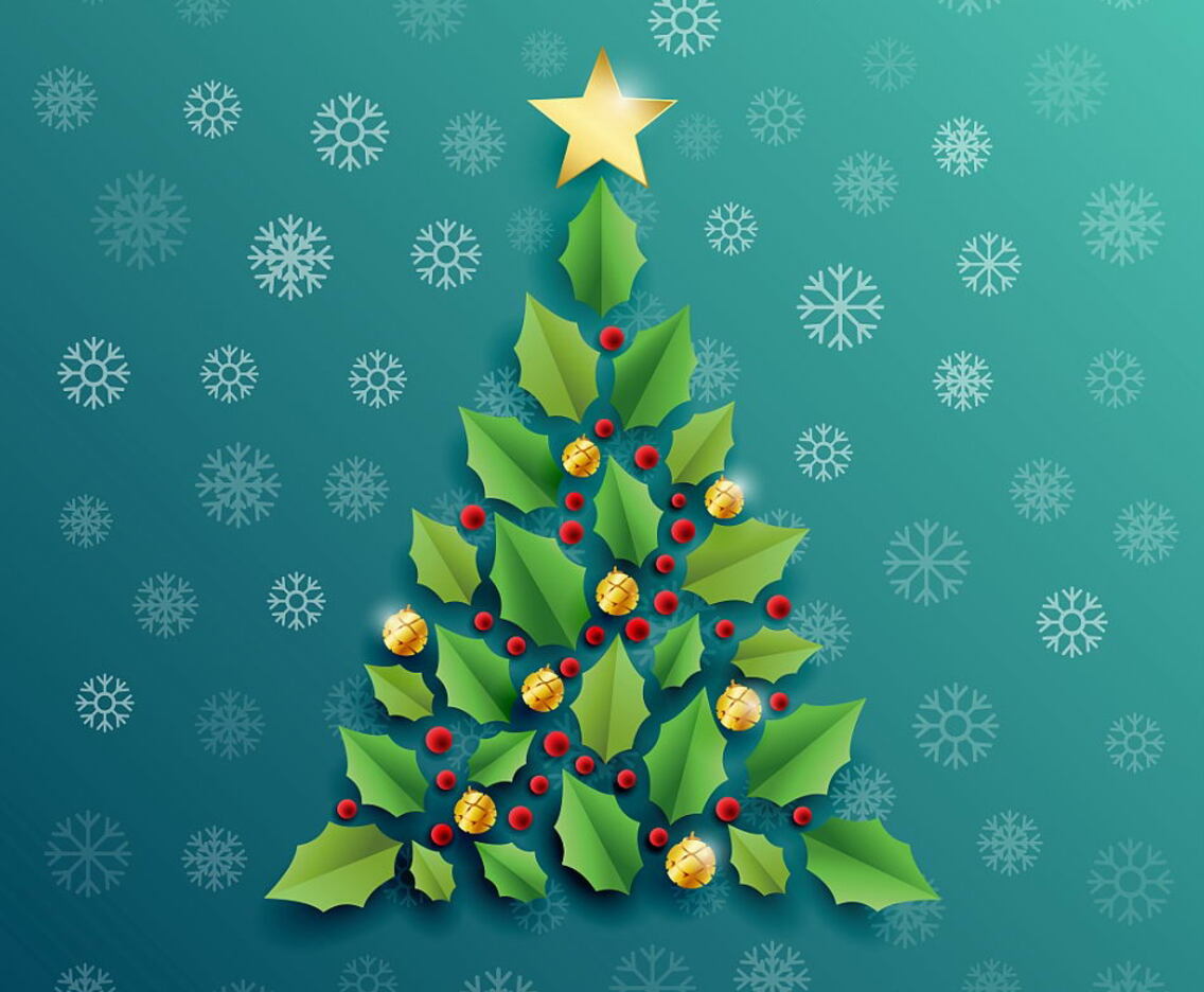 Holly Berry Christmas Tree Illustration