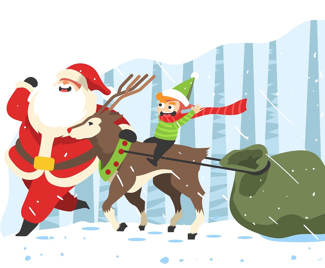 Santa And Friends Delivering Gifts