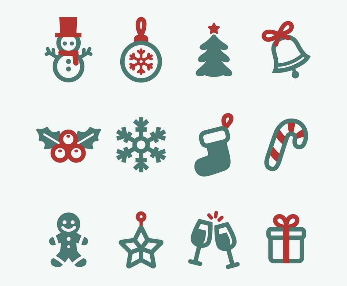 Set of Christmas Icon Line Art