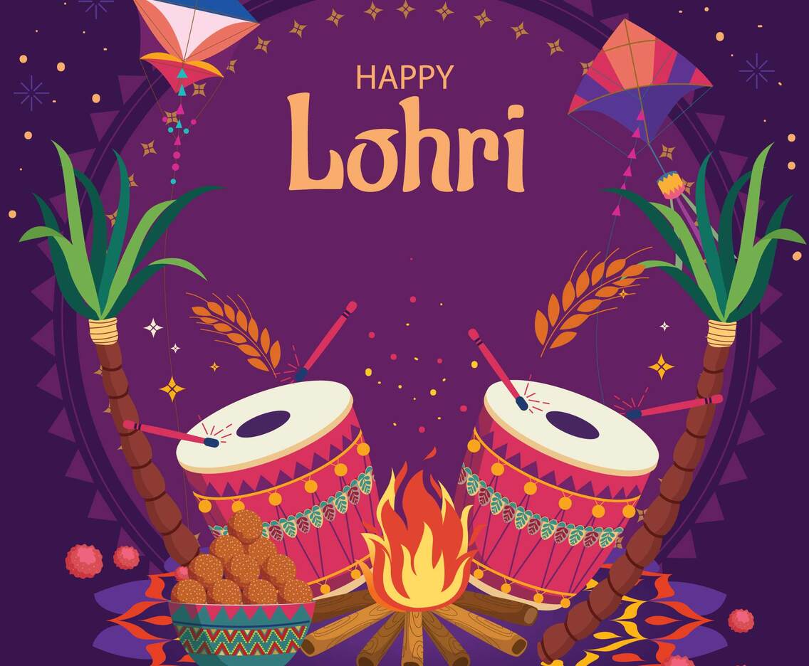 Happy Lohri with Purple and Orange Color
