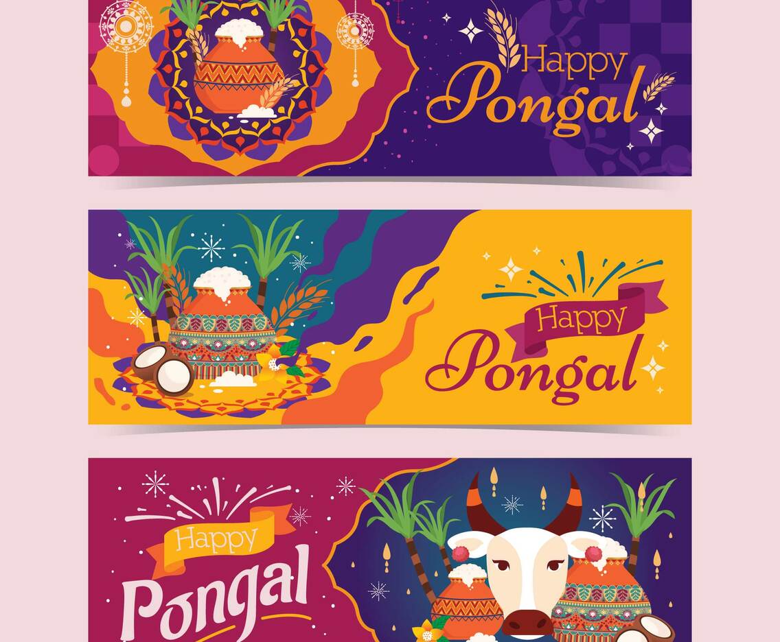 Happy Pongal Greeting Banner Set