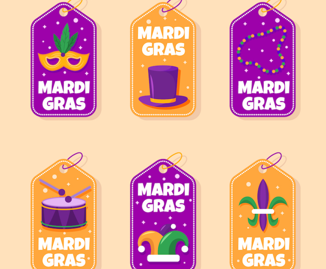 Colorful mardi Gras Festivity Label Collection