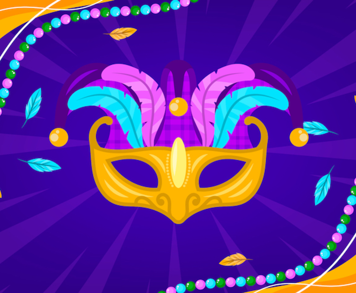 Colorful Mardi Gras Mask and Beads Background