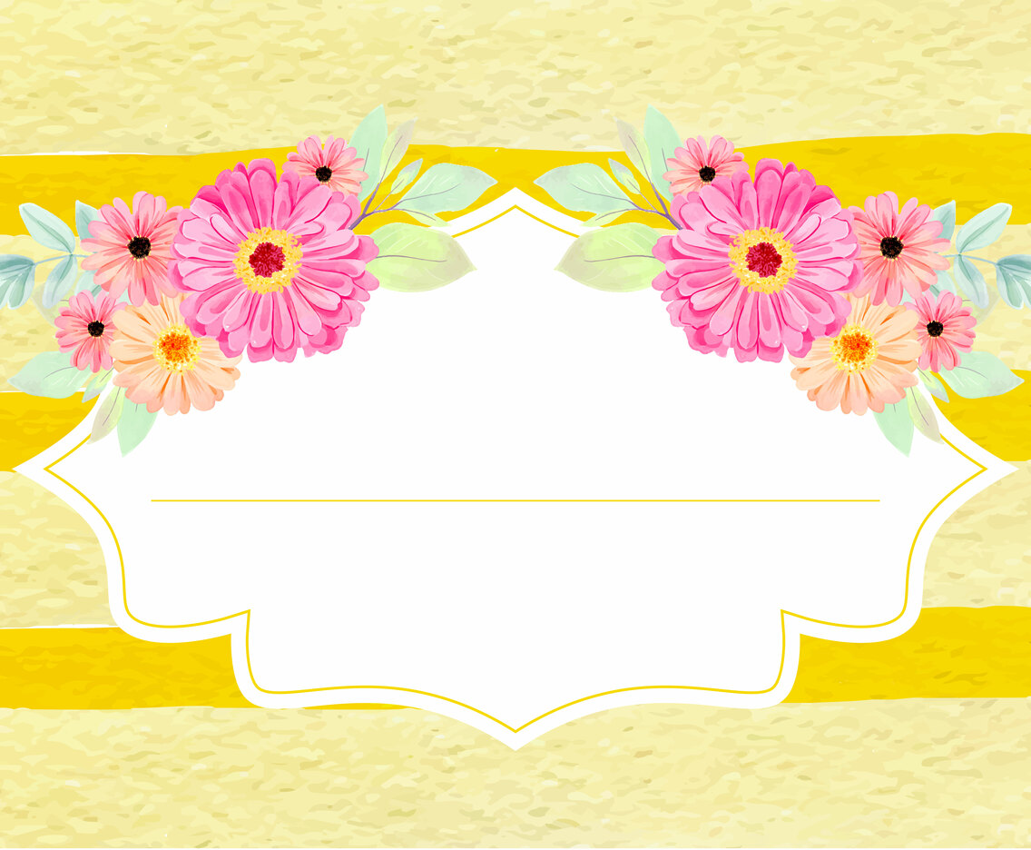 Trendy Gold Stripes Watercolor Flower Frame Background