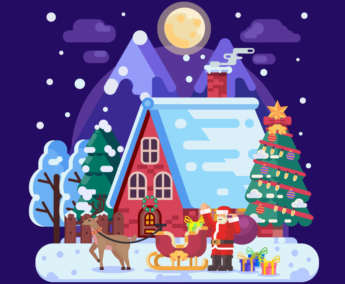 Christmas Night at A House in the Snow