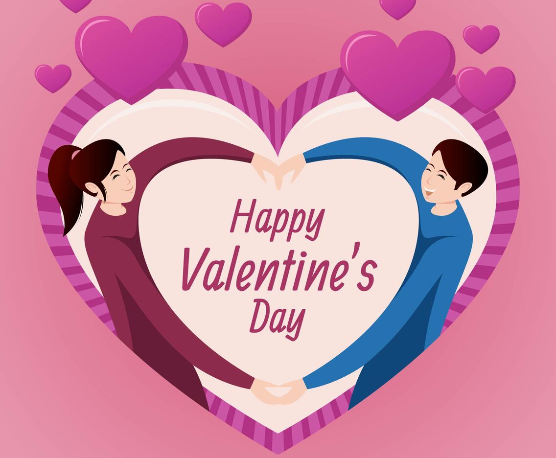 Pink Valentine Concept with Couple Holding Hands