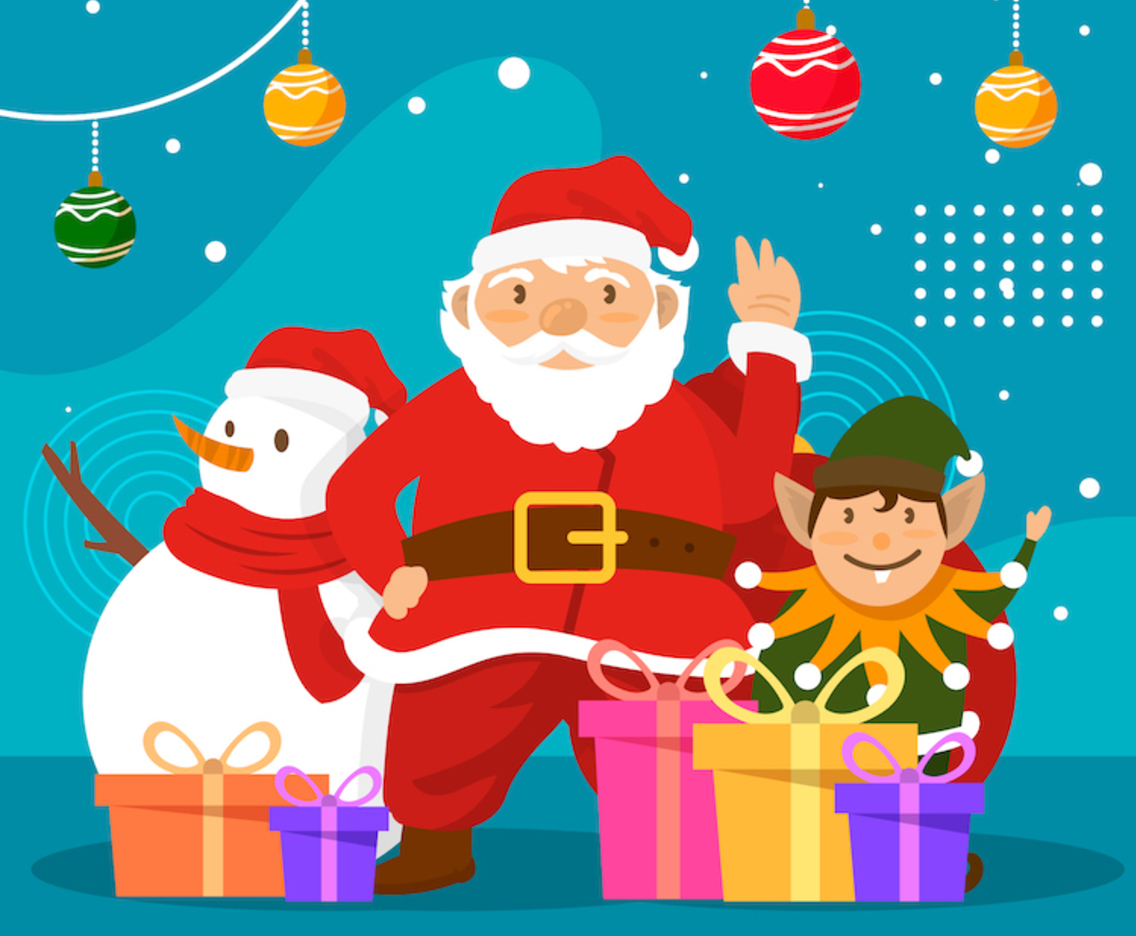 Santa and Snowman Celebrate Christmas Together
