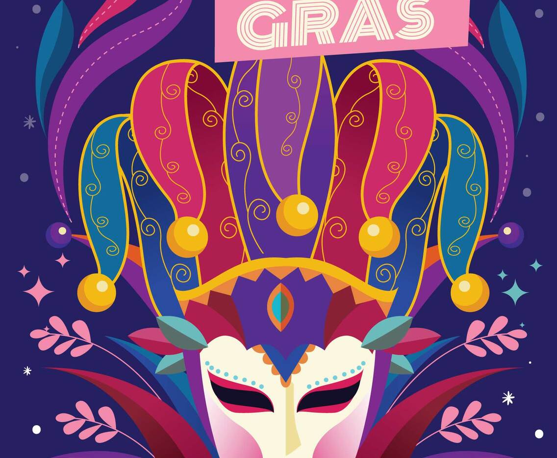 Creative Dark Blue and Red Mardi Gras Mask