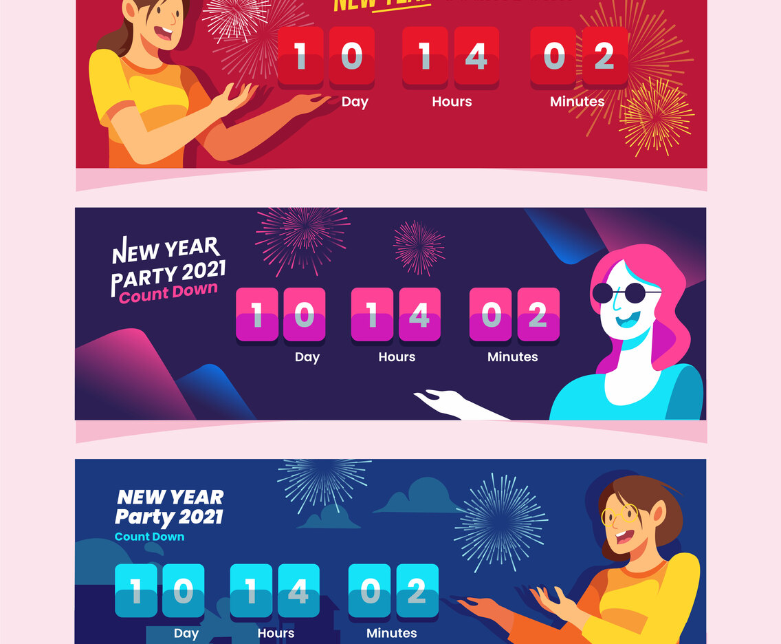 Women Shows New Year Count Down Banner Concept