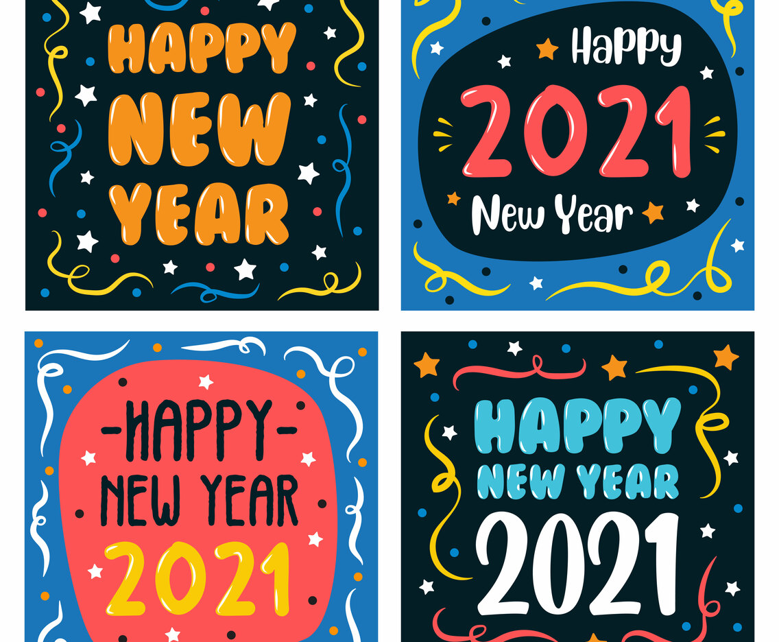 New Year Greeting Card Set